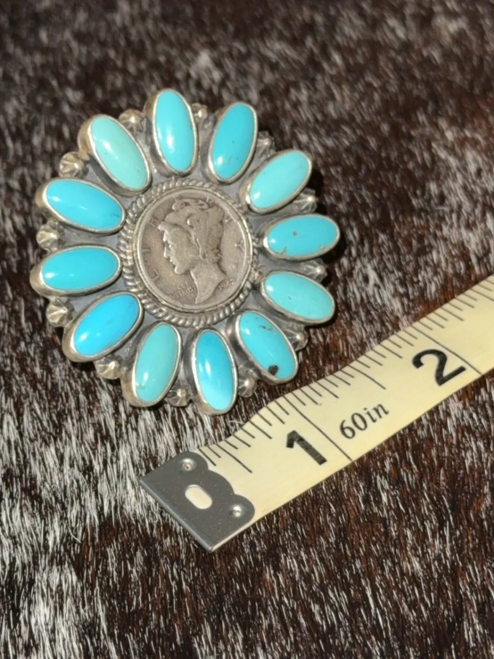 Turquoise & Sterling Multi Stone Ring, 1942 Dime